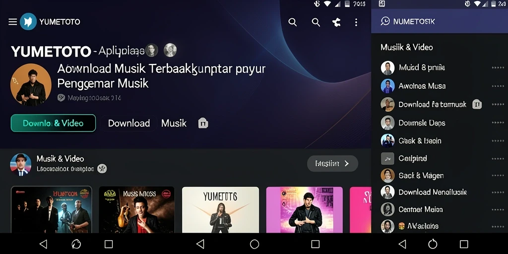 Tampilan antarmuka YUMETOTO yang menarik untuk Download Musik.